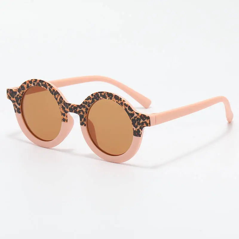 Baby and Child Sunglasses UV400 Round - Soft Pink/Leopard