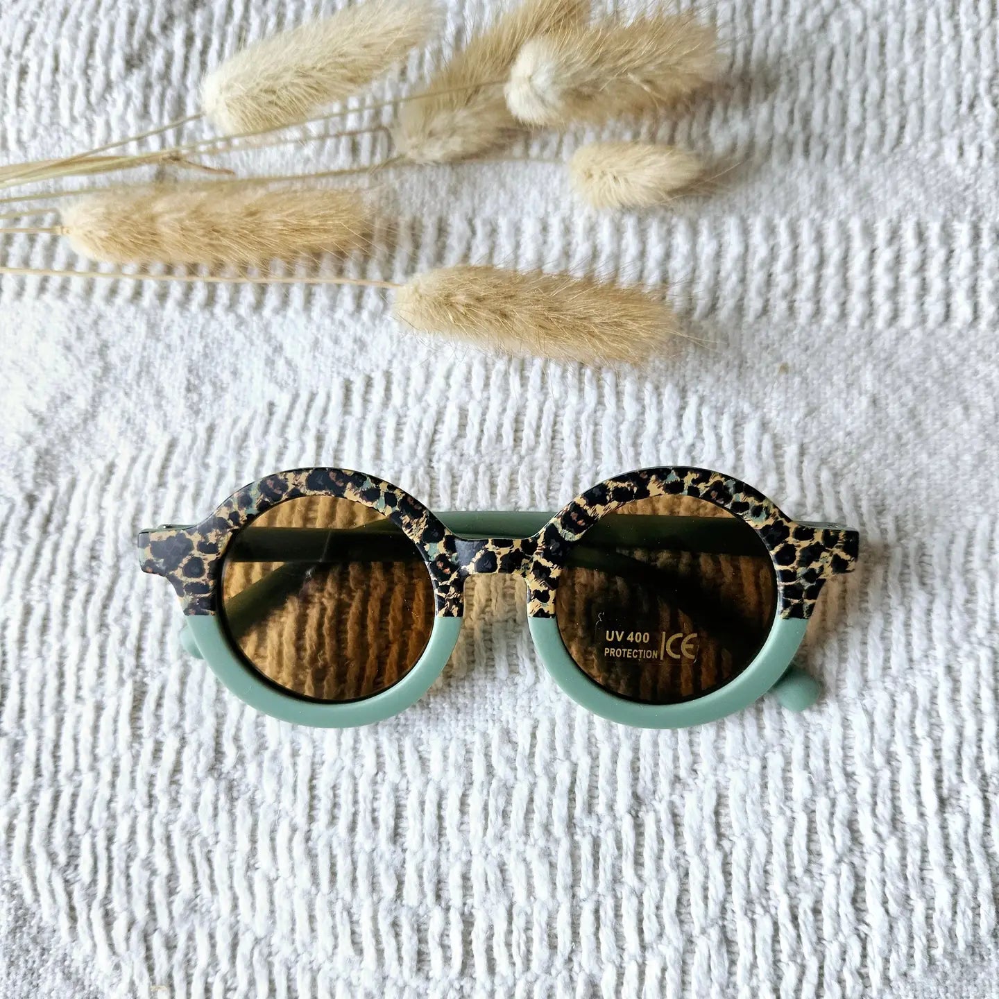 Baby and Child Sunglasses UV400 Round - Sage/Leopard