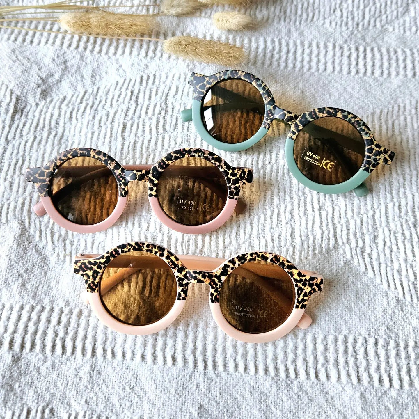 Baby and Child Sunglasses UV400 Round - Soft Pink/Leopard