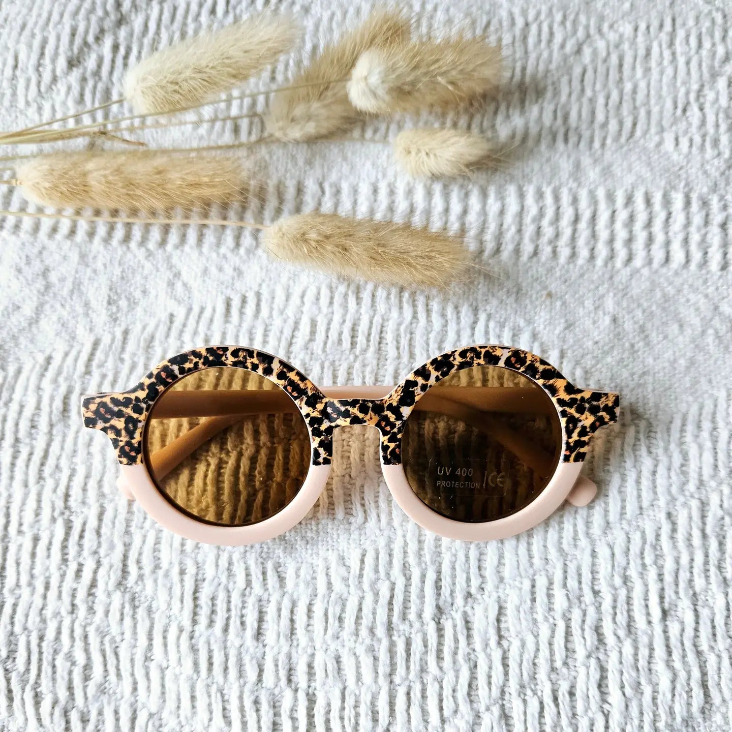 Baby and Child Sunglasses UV400 Round - Soft Pink/Leopard