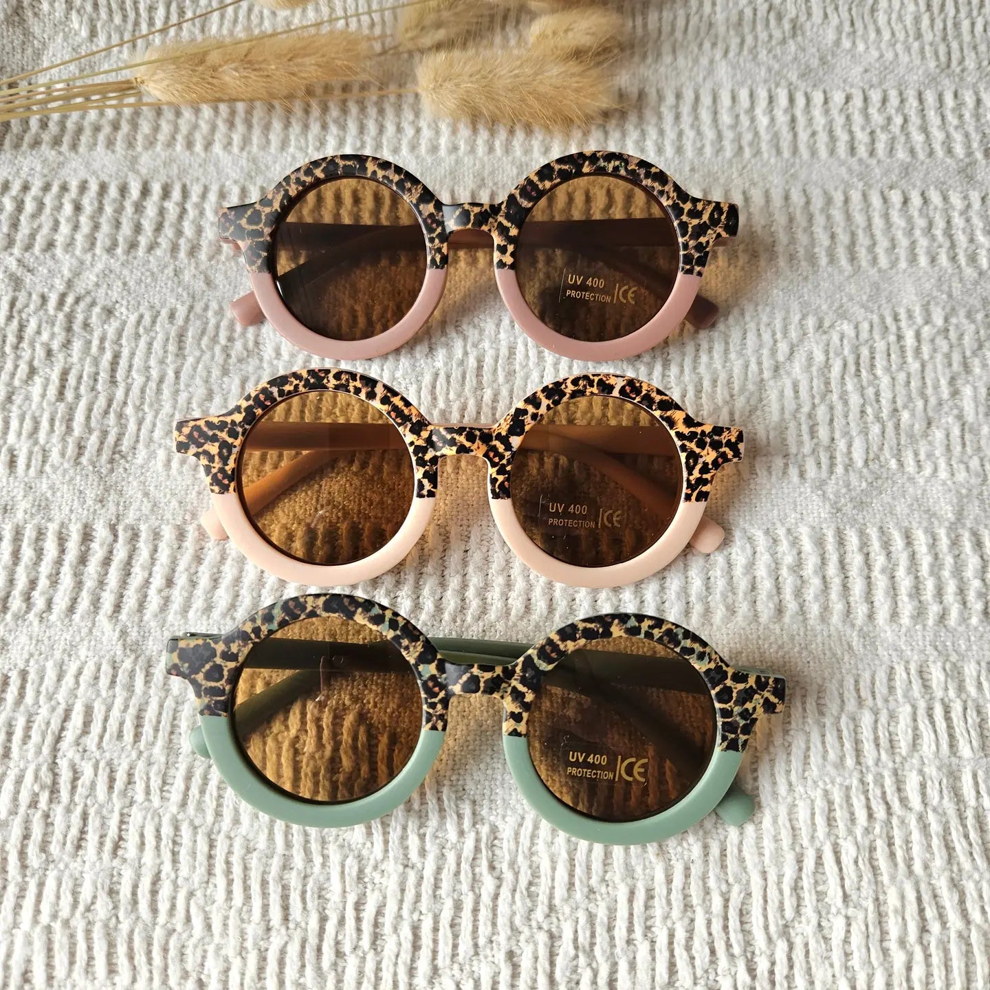 Baby and Child Sunglasses UV400 Round - Sage/Leopard