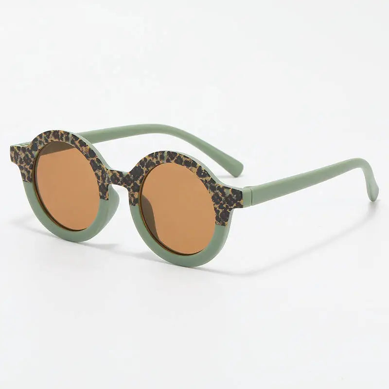 Baby and Child Sunglasses UV400 Round - Sage/Leopard