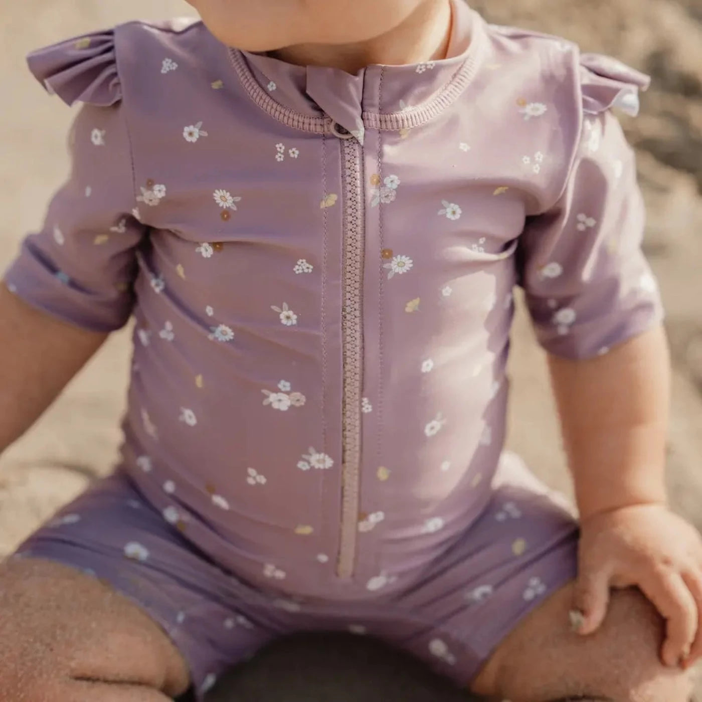 LITTLE DUTCH Swimsuit Short Sleeve Ruffles - Mauve Blossom