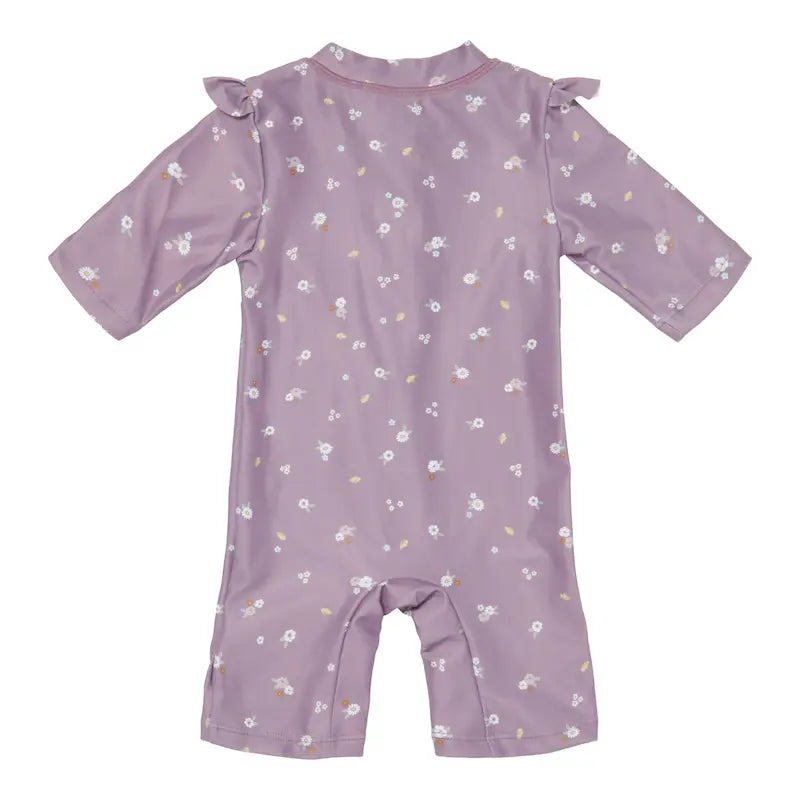 LITTLE DUTCH Swimsuit Short Sleeve Ruffles - Mauve Blossom
