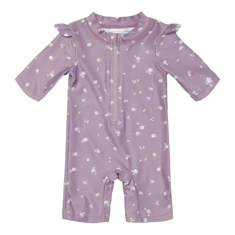 LITTLE DUTCH Swimsuit Short Sleeve Ruffles - Mauve Blossom