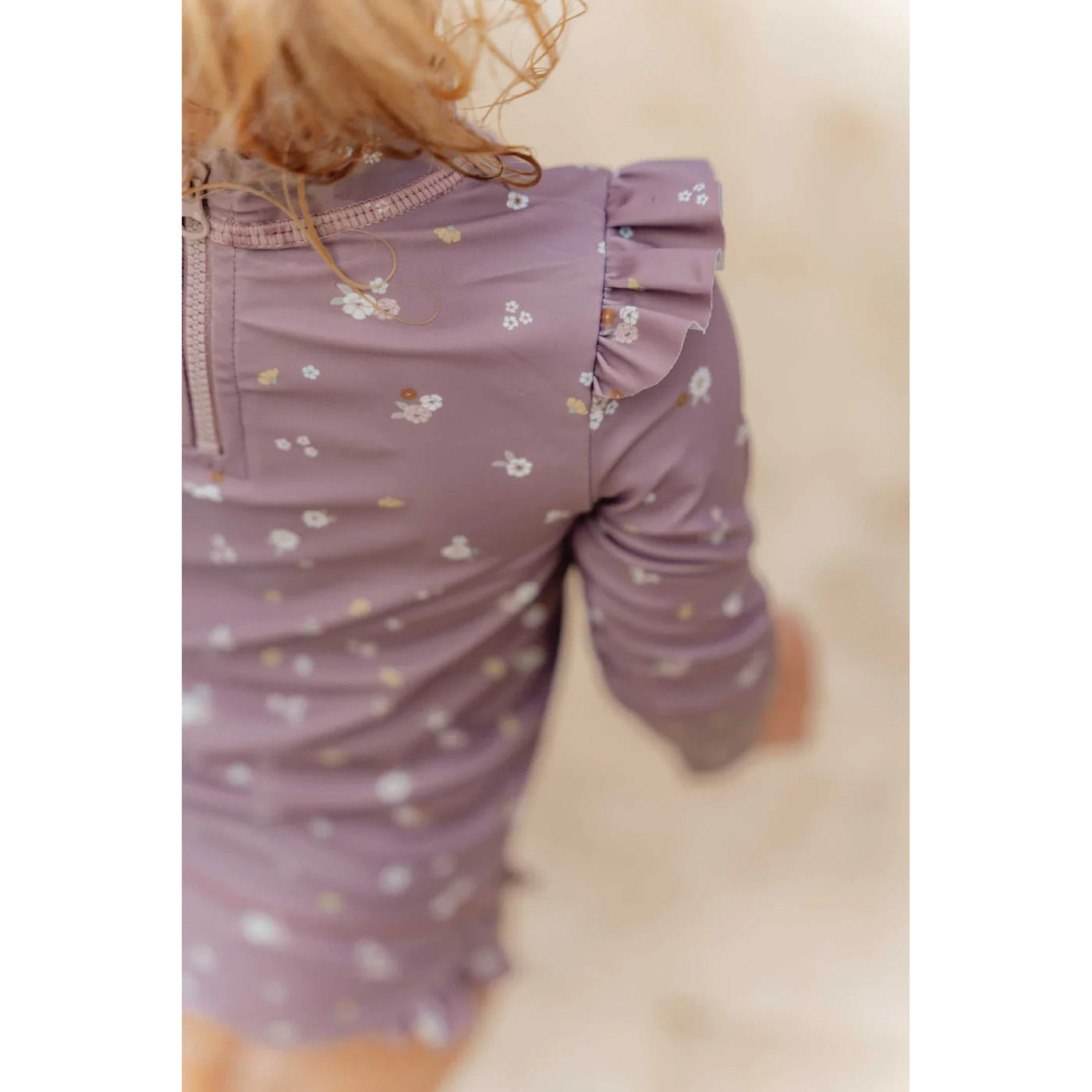 LITTLE DUTCH Swimsuit Short Sleeve Ruffles - Mauve Blossom