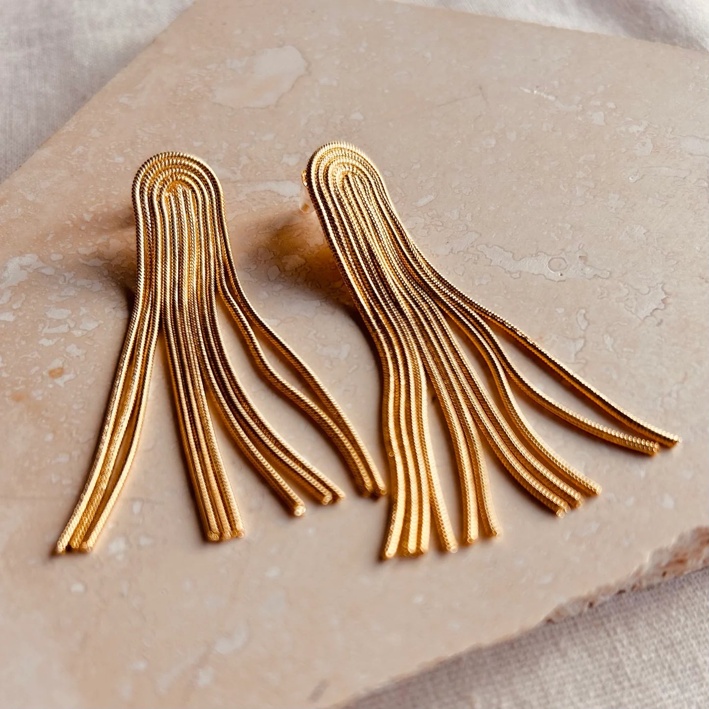 Little Nell Everyday Gold Arc Tassle Earrings