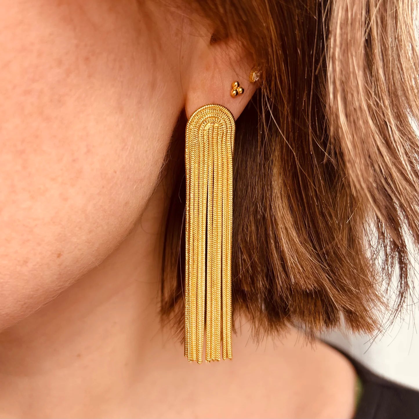 Little Nell Everyday Gold Arc Tassle Earrings