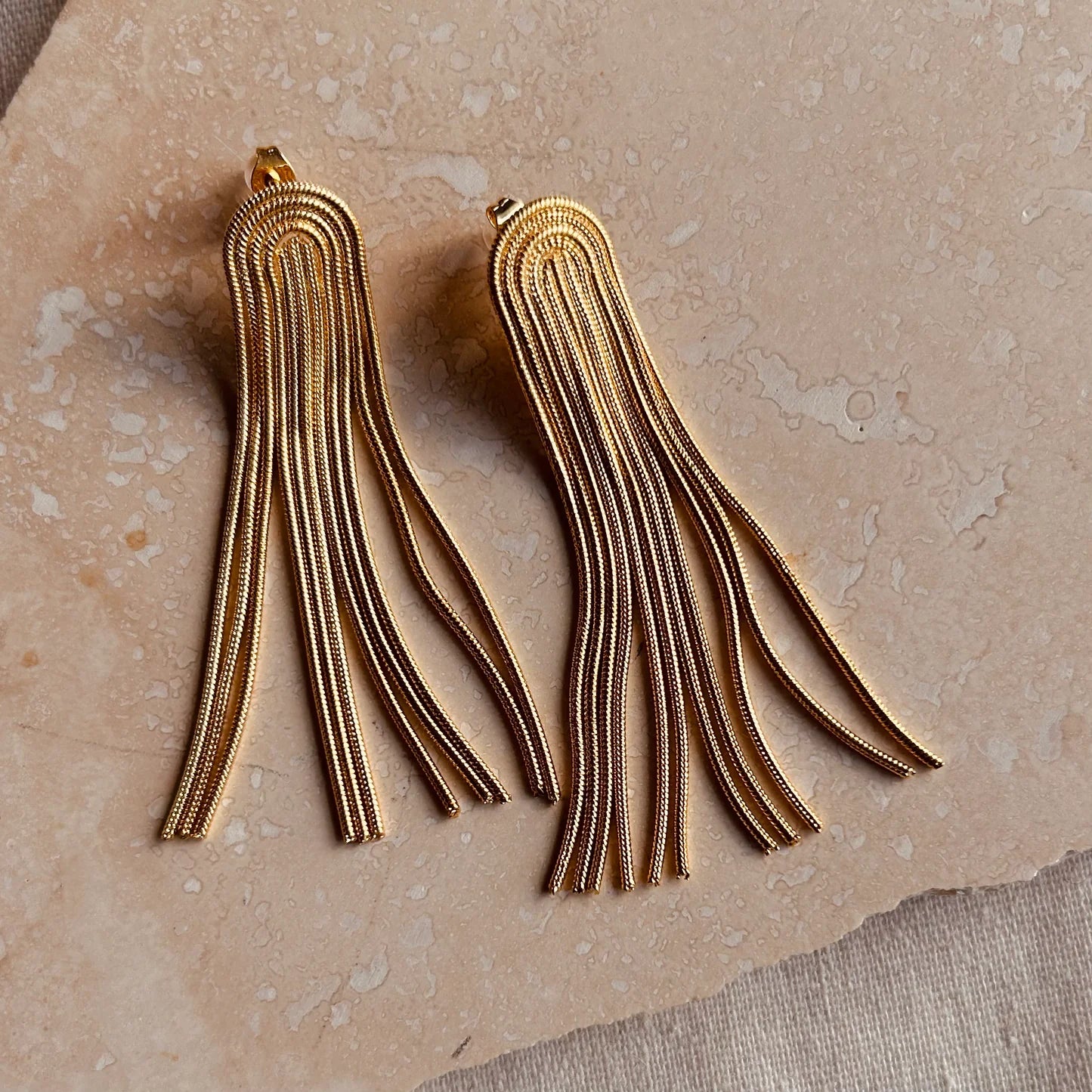 Little Nell Everyday Gold Arc Tassle Earrings